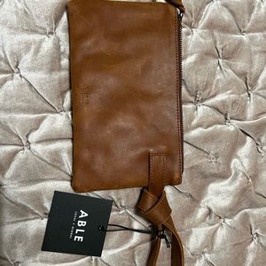 ABLE nwt brown leather wristlet.